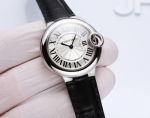 Cartier Ballon Bleu de 33MM Swiss 157 Movement Leather Bracelet Women Watch